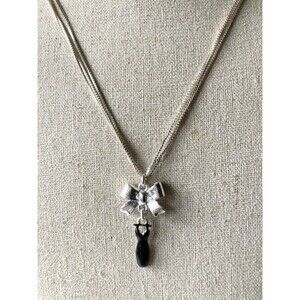 Delight jewelry multilayered chain black dress bow necklace 19"